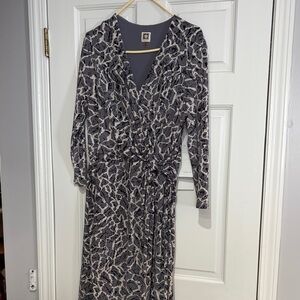 Anne Klein Gray and Cream Long Sleeve Dress